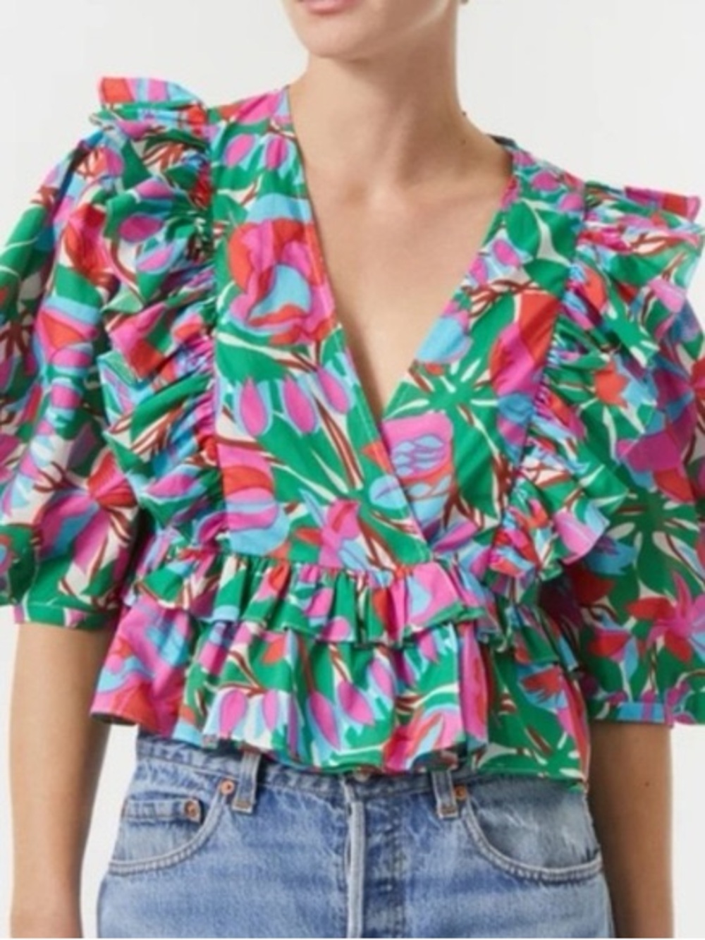 NWT RHODE ELODIE TOP FLEUR TROPICALCROPPED PEPLUM SHIRT JACKET BLAZER BOLERO S